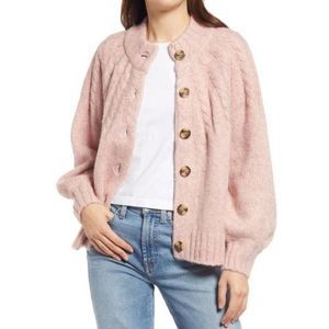 🎀 Madewell Harwood Cableknit Mockneck Cardigan Sweater XL 🎀